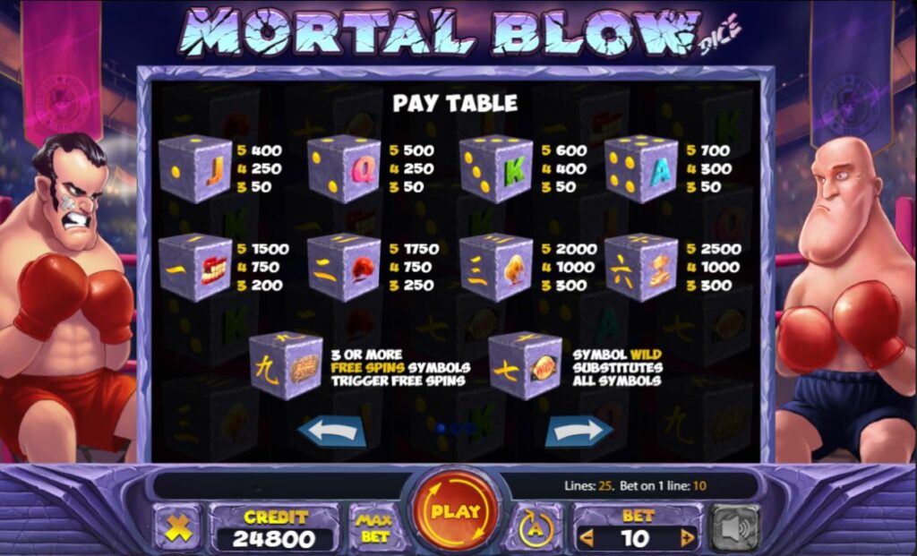 Supergame en Mancala Gaming presenteren Mortal Blow Dice - Mortal Blow Dice pay table